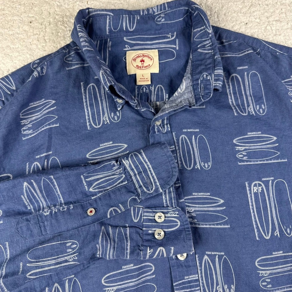 Brooks Brothers Mens Long Sleeve Surfboard Linen Button Down Shirt Size Large